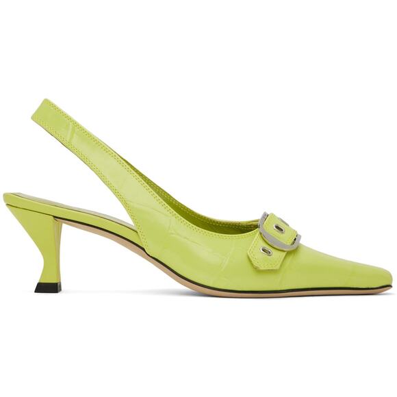 NWT‎ By Far Evita Green Apple Maxi Croco Nappa Leather Slingback Pump EU 37 US 7 - Picture 1 of 11